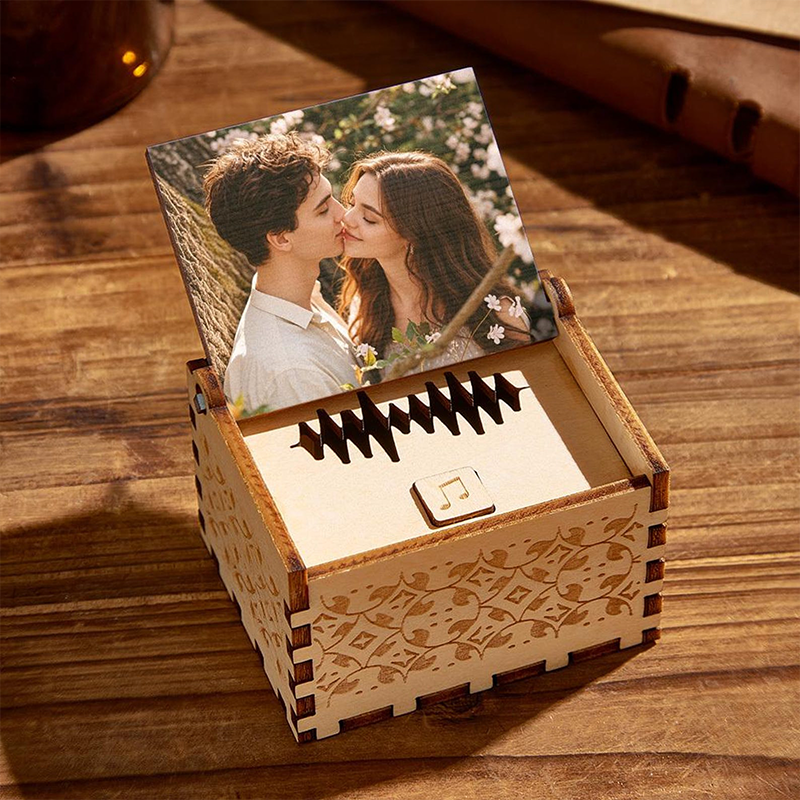 Personalized Wooden Music Box with Custom Song, Custom Song Photo Text Music Box, Photo Gift with Text, Custom Anniversary Gift for Him Her