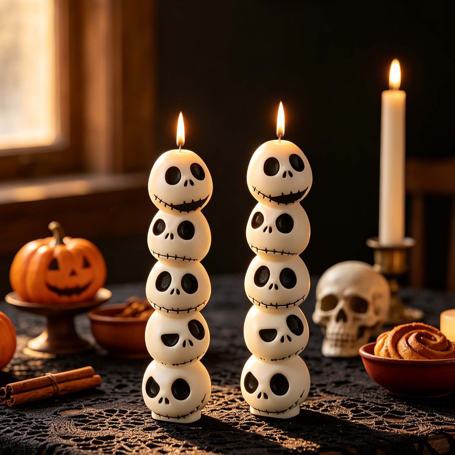Five Skull Scented Candle Mold Halloween Stacking Skull Ornament Silicone Mold