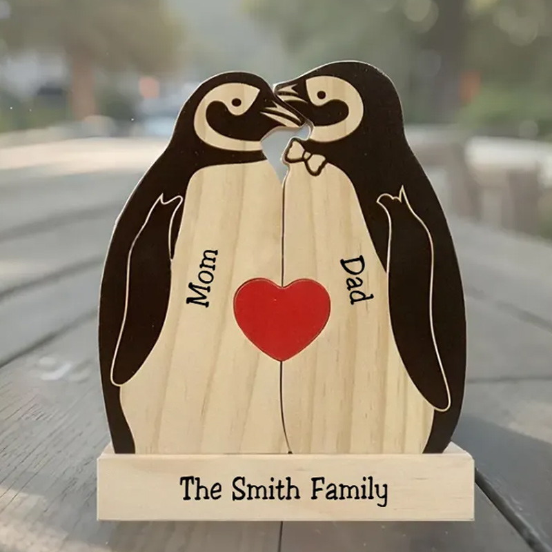Personalized Wooden Penguin Family Puzzle Wooden Puzzle Gift,Desk Decor