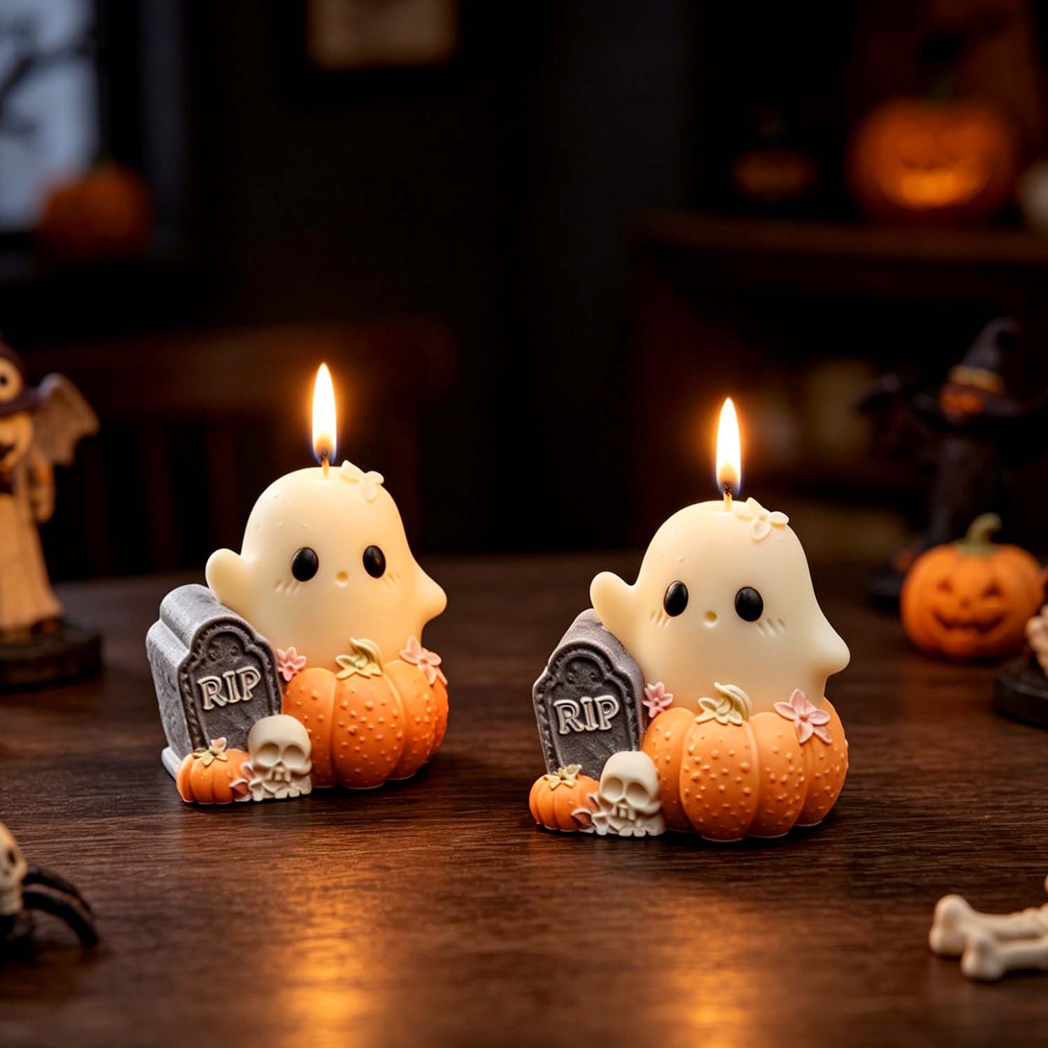Ghostly Tomb Scented Candle Epoxy Mold Halloween Pumpkin Ghost Silicone Mold
