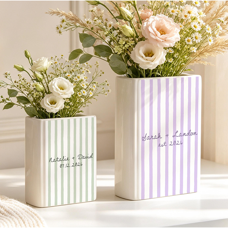 Personalized Engagement Ceramic Book Vase, Wedding Vase Gift, Custom Couple Name Book Vase,Gift for Newlyweds, Wedding Anniversary Gift for Couple
