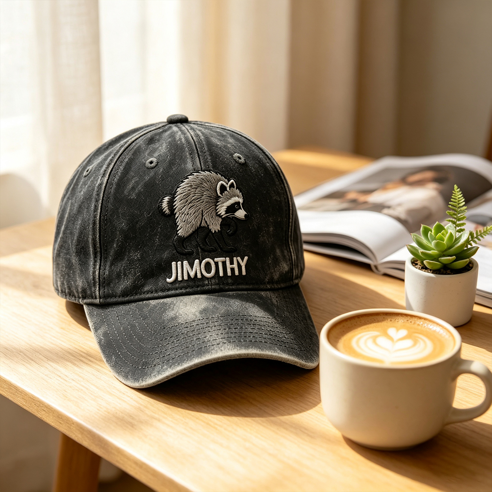 Vintage Seattle Raccoon Embroidered Washed Baseball Cap