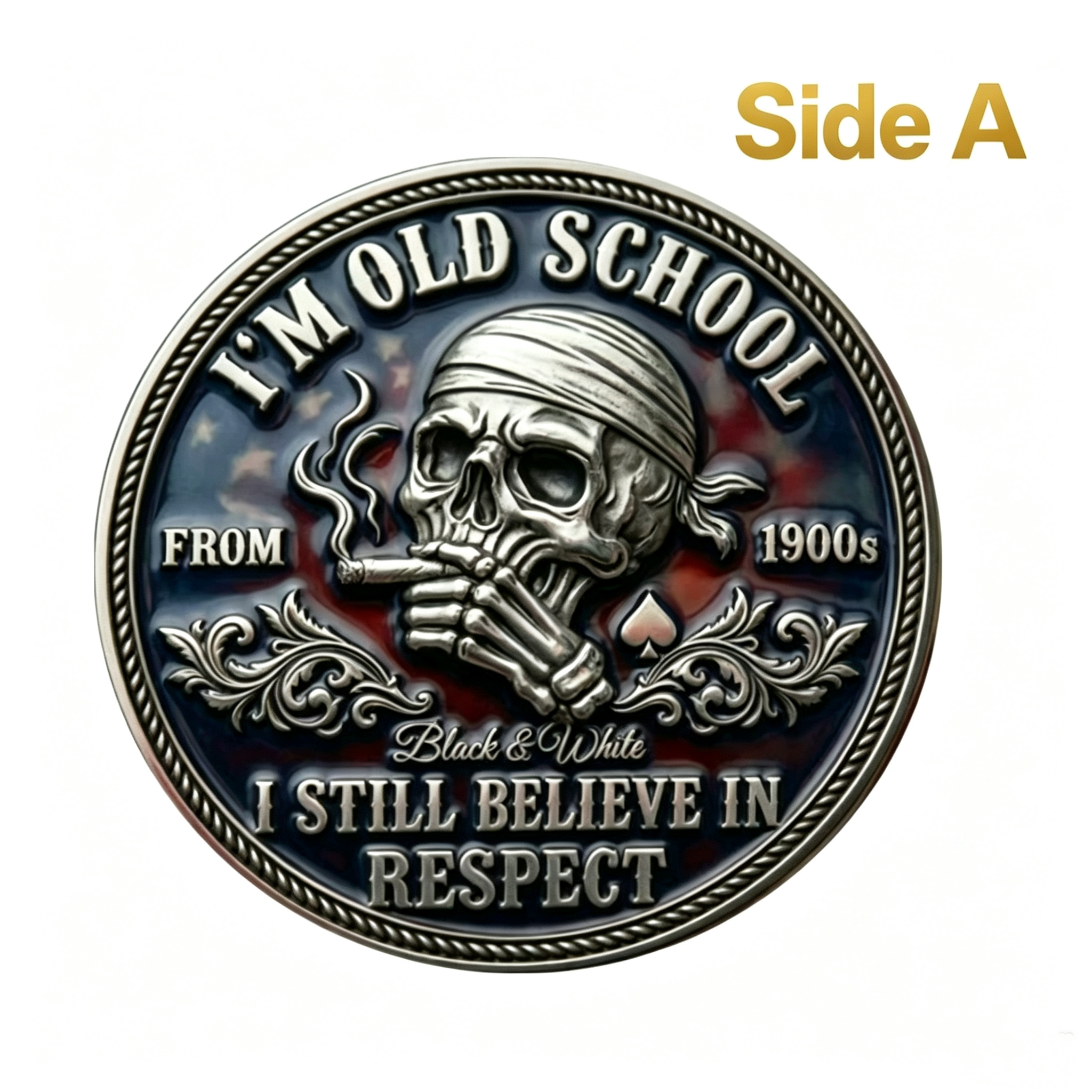 Old School Skull Challenge Coin, 100% Bitter Club Lifetime Member Collectible Coin, Vintage Skeleton Enamel Pocket Coin