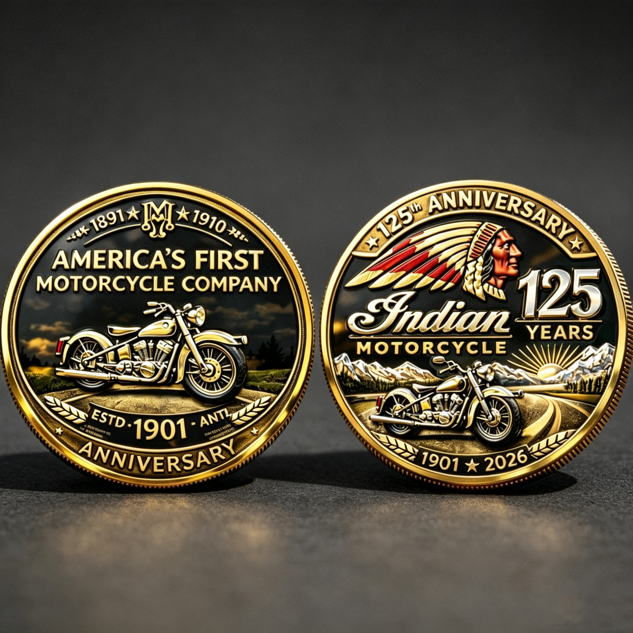Indian Motorcycle 125th Anniversary Challenge Coin Vintage Bike Enamel Collectible Coin