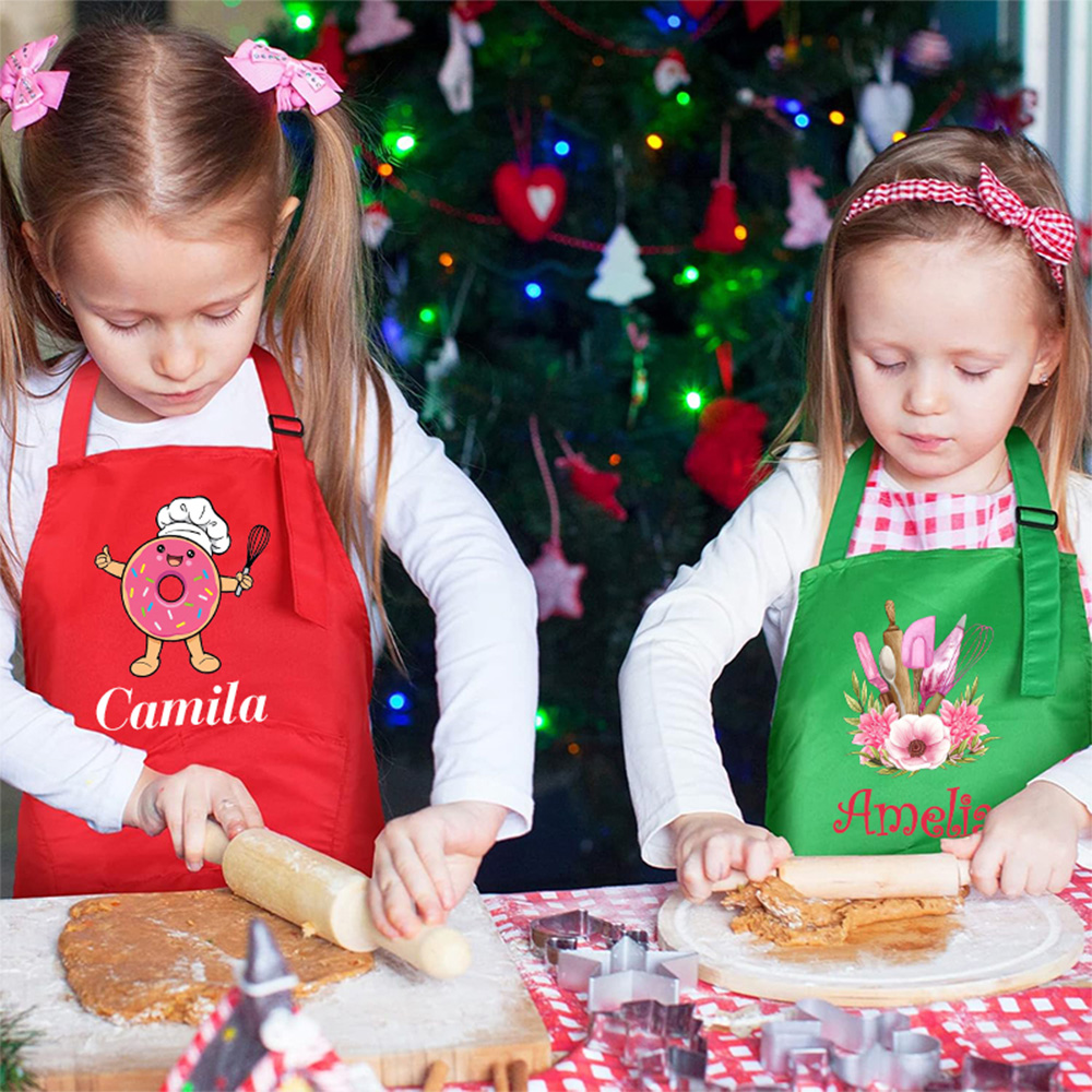 Personalized Kids Chef Apron and Hat Set Custom Name Colorful Gift for Kids