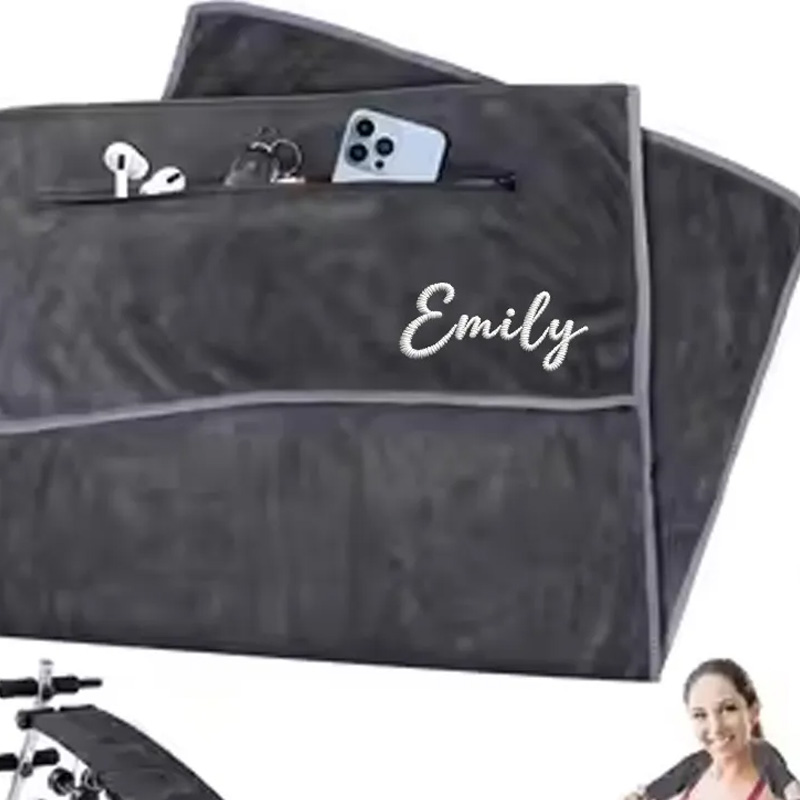 Personalized Gym Towel Embroidered Name Fitness Towel with Zipper Pocket Custom Sports Gift for Birthday for Gym Lovers