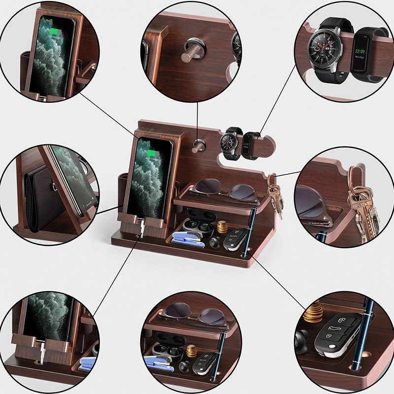 Personalized Dad Wood Docking Station with Kids Names Custom Wood Phone Docking Station Desk Organizer Engraved Phone Stand Phone Docking Station Gift for Papa Dad Grandpa Gifts
