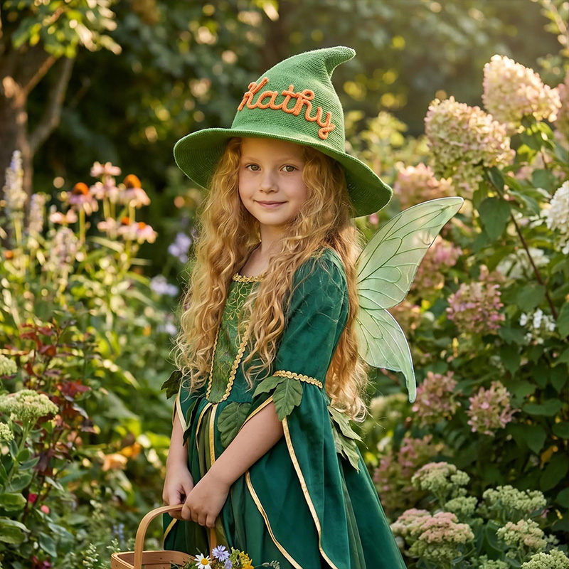 Personalized Kids Witch Hat Custom Name Halloween Costume Accessory Matching Sibling Black Pointed Hat
