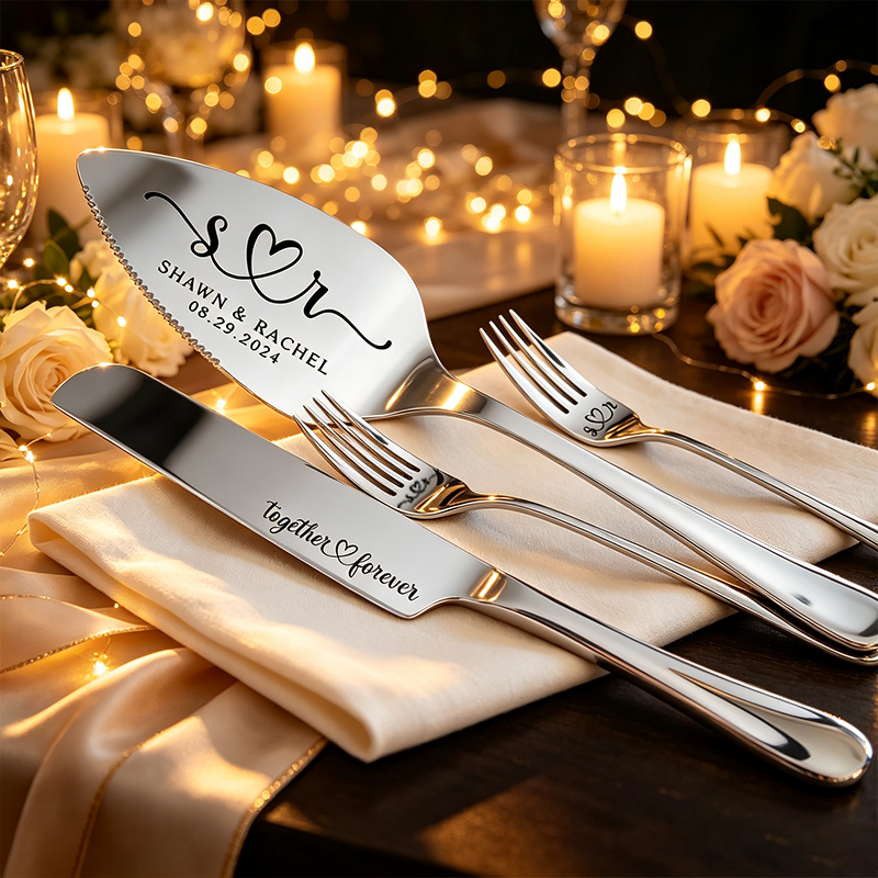 Personalized Wedding Cake Serving Set, Engraved Stainless Steel Knife & Server, Marriage gift