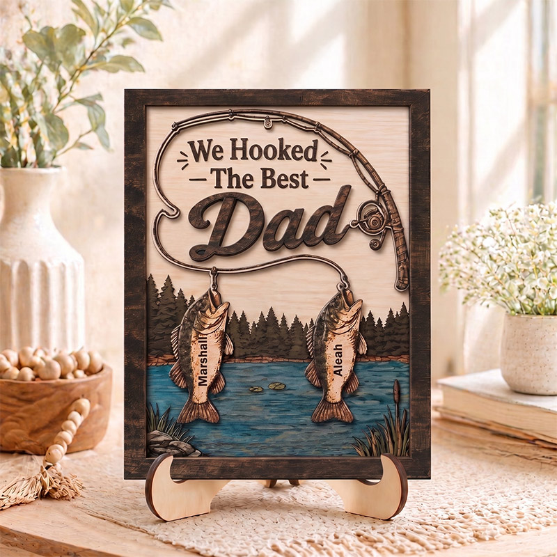 Personalized We Hooked The Best Dad Wooden Sign Custom Fishing Themed Sign with 1-6 Children’s Names Fishing Dad Grandpa Gift