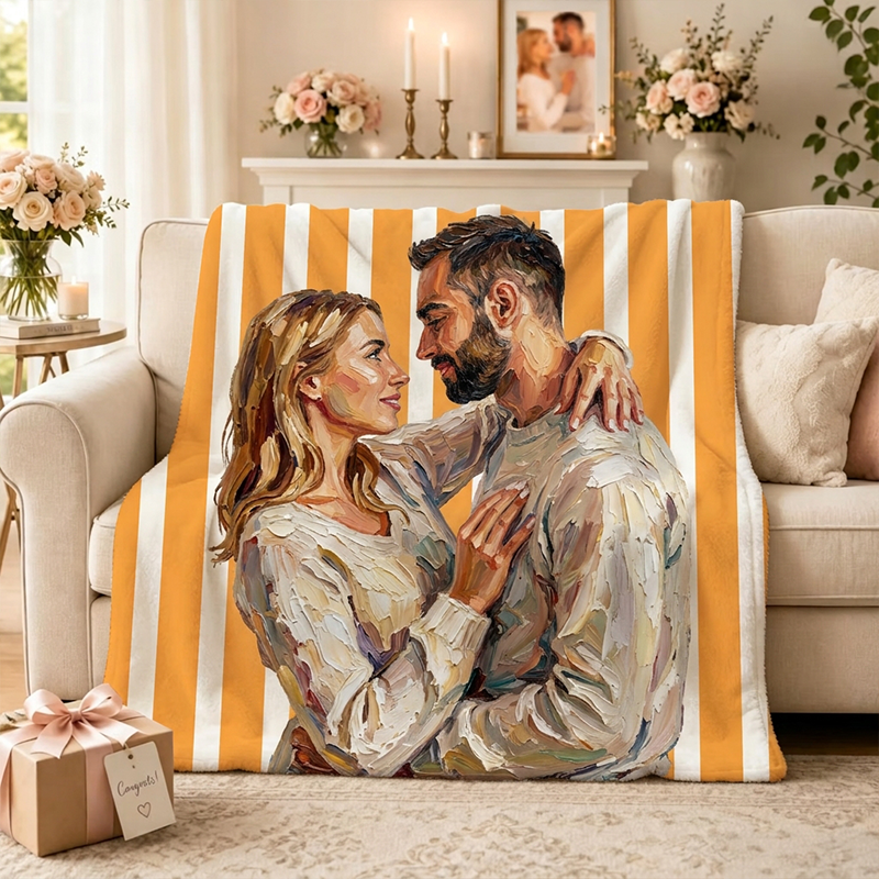 Personalized Painting Couple Photo Blanket Custom Photo Throw Blanket Gift 