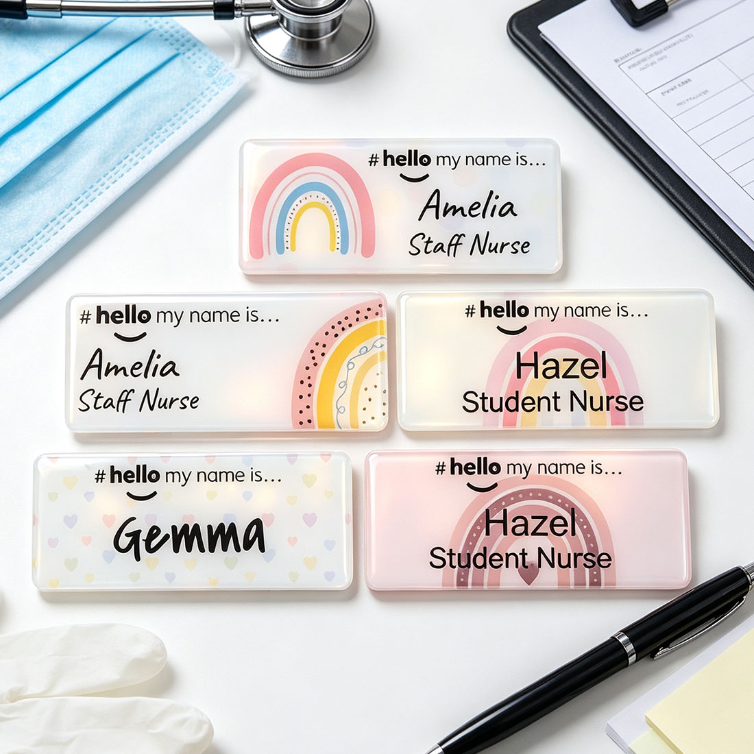 Acrylic Finish Hello My Name Is Rainbow Name Badge Student Nurse Doctor Midwife Hospital NHS Practitioner Nursery School Preschool 