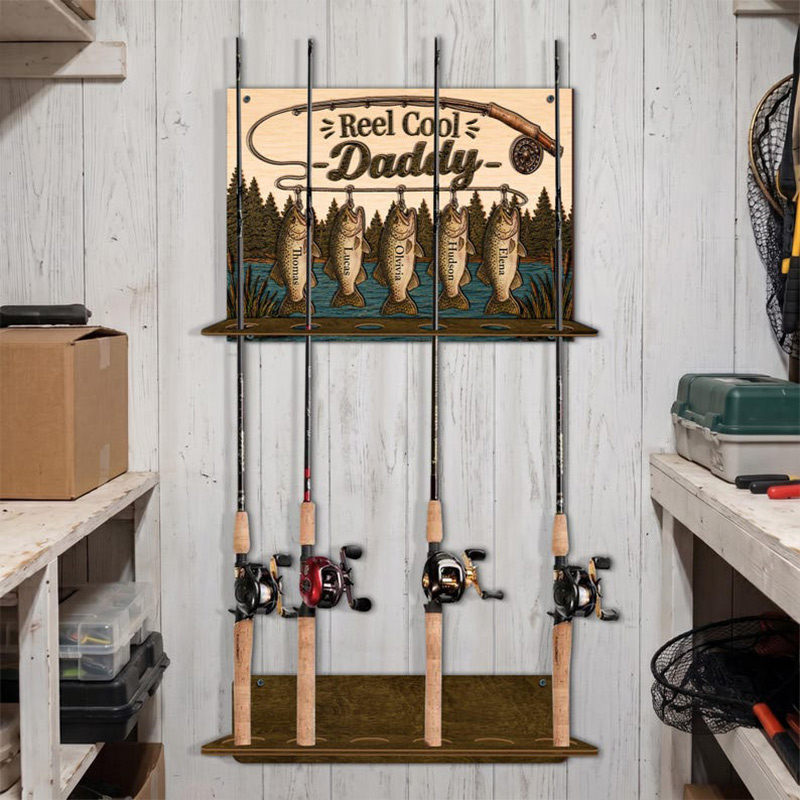 Personalized We Hooked The Best Dad Fishing Rod Holder with Kids Name Papa Grandpa Rod Holder Fathers Day Gift for Fishing Dad Grandpa