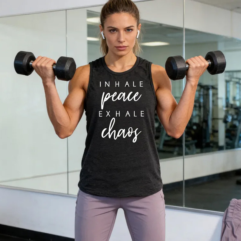 PersonalizedInhale Peace Exhale Chaos Muscle Tank Inspirational Workout Gym Yoga Top for Gym Lover