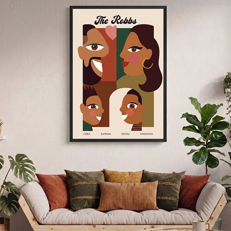 Personalized Family Portrait Canvas Custom Family Illustration with Names Modern Minimalist Wall Art Unique Family Gift Housewarming Decor