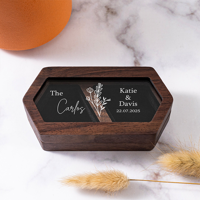 Personalized Wedding Ring Box Wooden Double Slot Ring Bearer Custom Ring Holder Ring Bearer Box Engagement Wedding Ceremony Ring Case