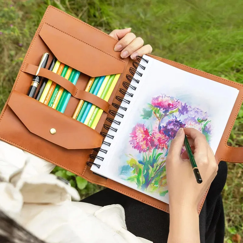 Personalized Horse Riding Initial Name PU Leather A5 Sketchbook Notebook Cover with Storage Pocket Birthday Gift for Horse Lovers Riding Lovers Equestrian Lovers