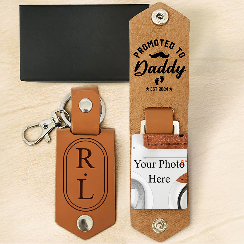 Personalized Promoted To Daddy Photo Keychain Custom New Dad Keychain Gift For Dad Grandpa Photo Gift For Dad Him
