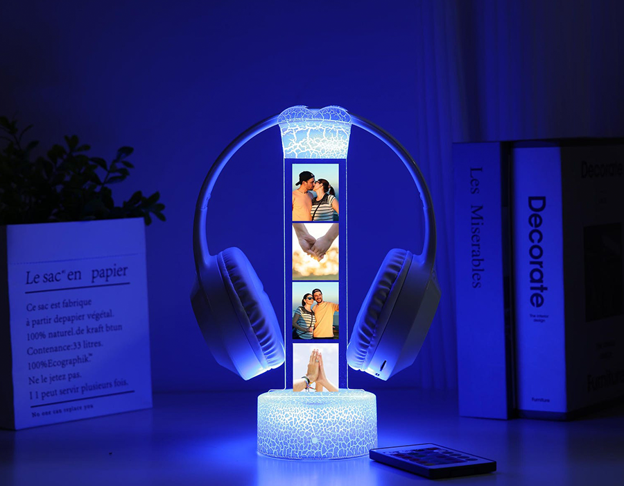 Personalized LED Headphone Stand with Lights,RGB Light Headset Holder,Custom Headphone Display with Photos,Gift for Boyfriend 