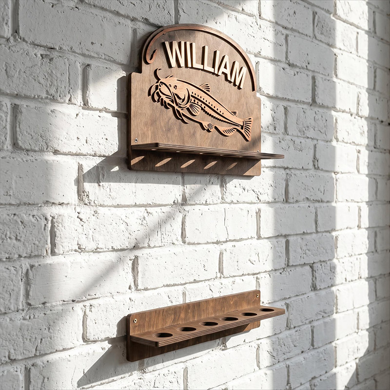 Personalized Reel Cool Dad Fishing Rod Rack 6 Rods Wooden Fishing Pole Holder Wall Mount Custom Fishing Gif Fisherman Dad Birthday Gift Man Cave Deco