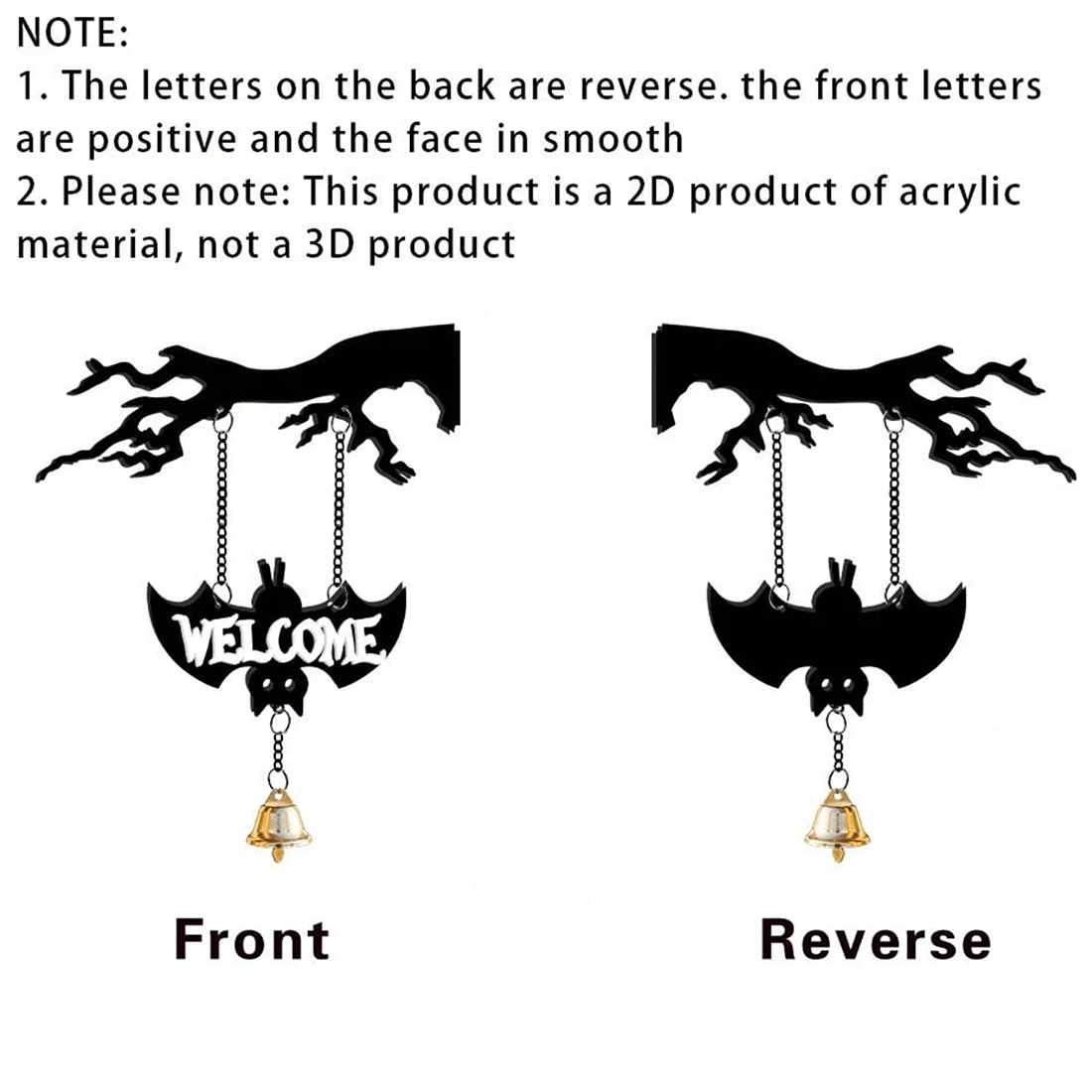 One Piece Dark Themed Bat Acrylic Charm Halloween Theme Includes Bell Suitable for Outdoor Patio Balcony Garden Decorations 2D