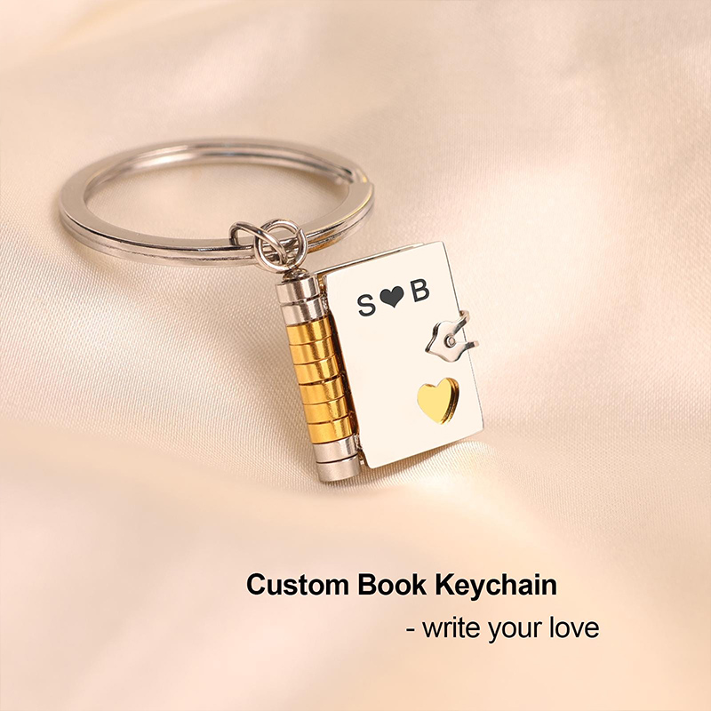 Personalized Book Keychain with Name & Messages Custom Petite Book Engrave Memory Key Chain Gift for Mom Dad Perfect Book Lover Gifts