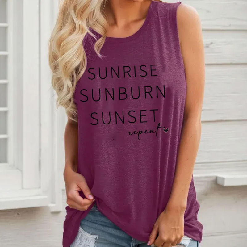 Personalized Sunrise Sunburn Sunset Repeat Tank Top Gym Funny Workout Crop Top for Women Minimalist Shirt for Weightlifting or Fitness Motivation Gym Lover