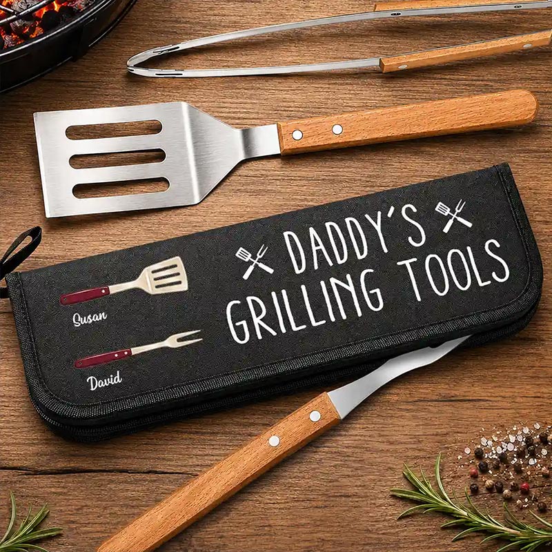 Personalized Daddy's Grilling Tools Custom BBQ Tool Set With Storage Bag Gift for Dad Grandpa