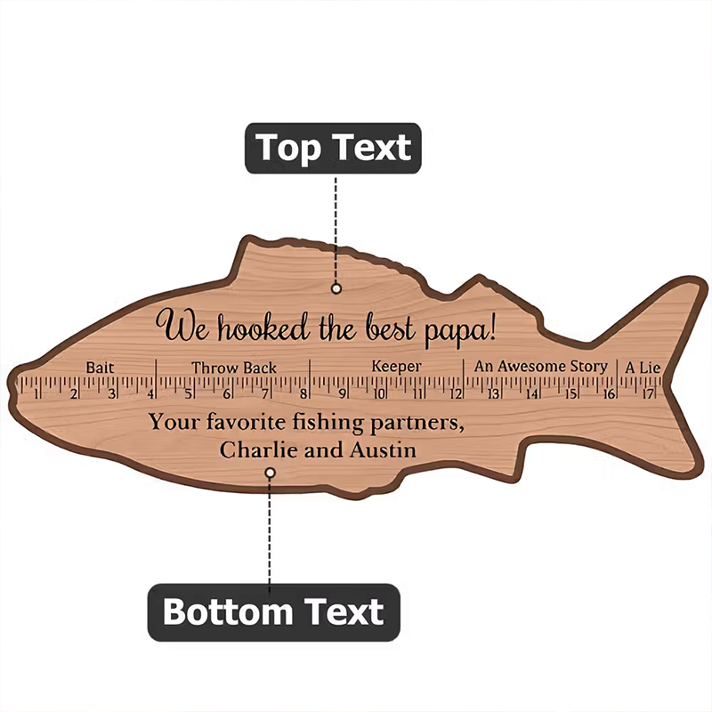 Personalized Fish Shaped Basswood Ruler with Text Fishing Supplies Funny Father's Day Birthday Gift for Dad