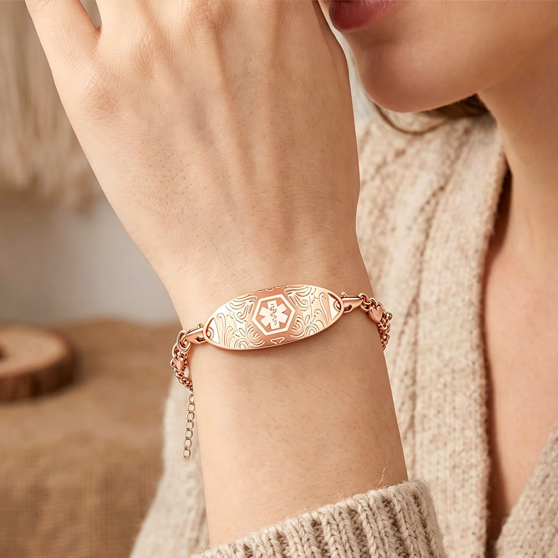Personalized Adjustable Medical Alert ID Emergency Multi-Layer Bracelet with Engraved Text Gift for Allergy Diabetic Women