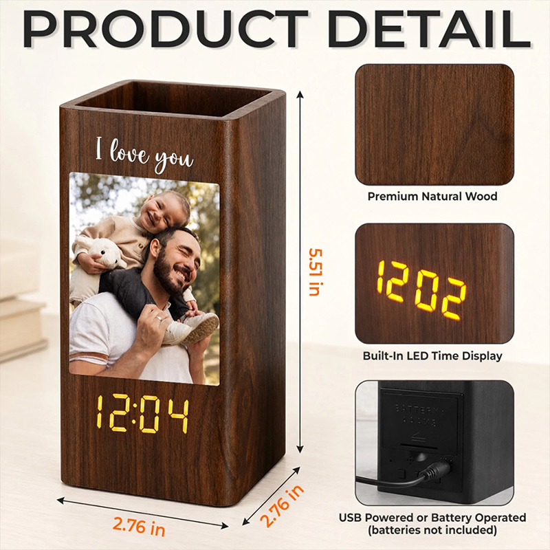 Personalized Photo Pen Holder With Clock Custom Birthday Gifts For Dad Grandpa Loved Guided And Inspired By Dad