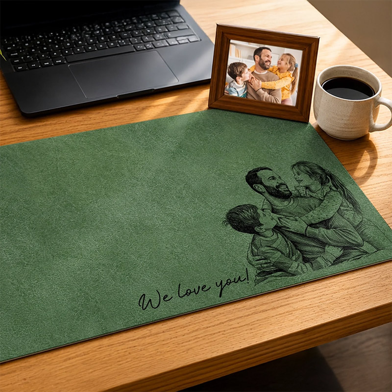 Personalized We Love You Photo Sketch Line Art Desk Mat Birthday Gifts For Dad Grandpa Father's Day Gift