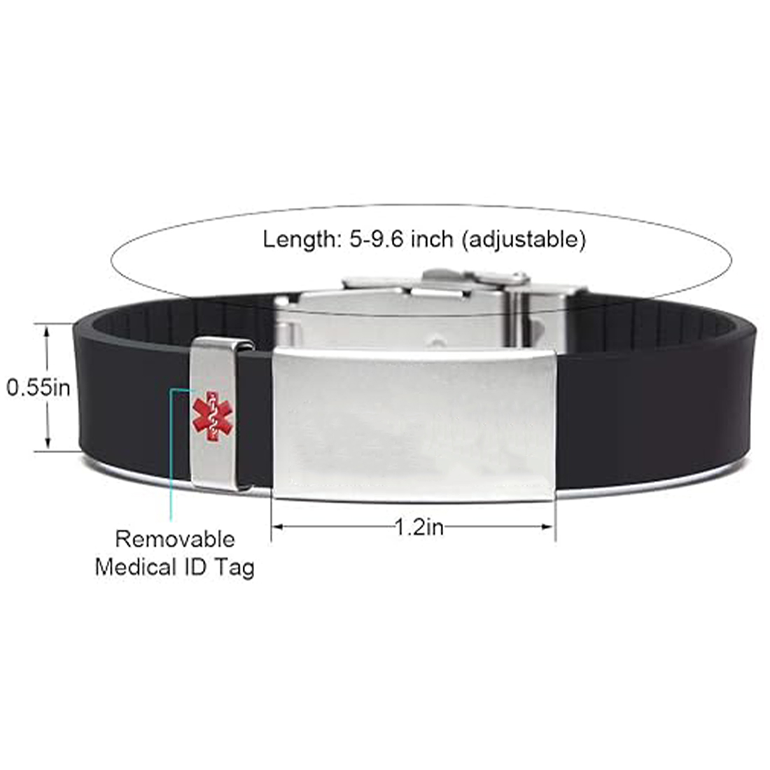 Personalized Pink Ribbon Bow Lymphedema Medical Alert Bracelet Silicone Wristband & Stainless Steel ID Tag Gift for Breast Cancer Woman