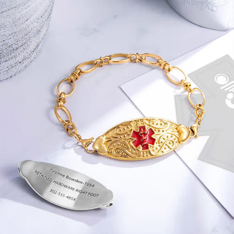 Personalized Star of Life Emergency Medical Alert Detachable ID Tag Bracelet with Engraving Text Mother's Day Birthday Gift for Women