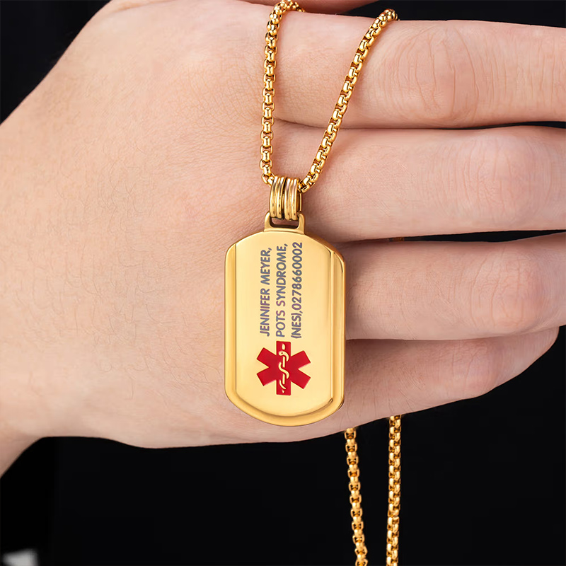 Personalized Identification Medical Alert Symbol ID Tag Necklace with Engraved Texts Emergency Survival Birthday Gift for Family Friends