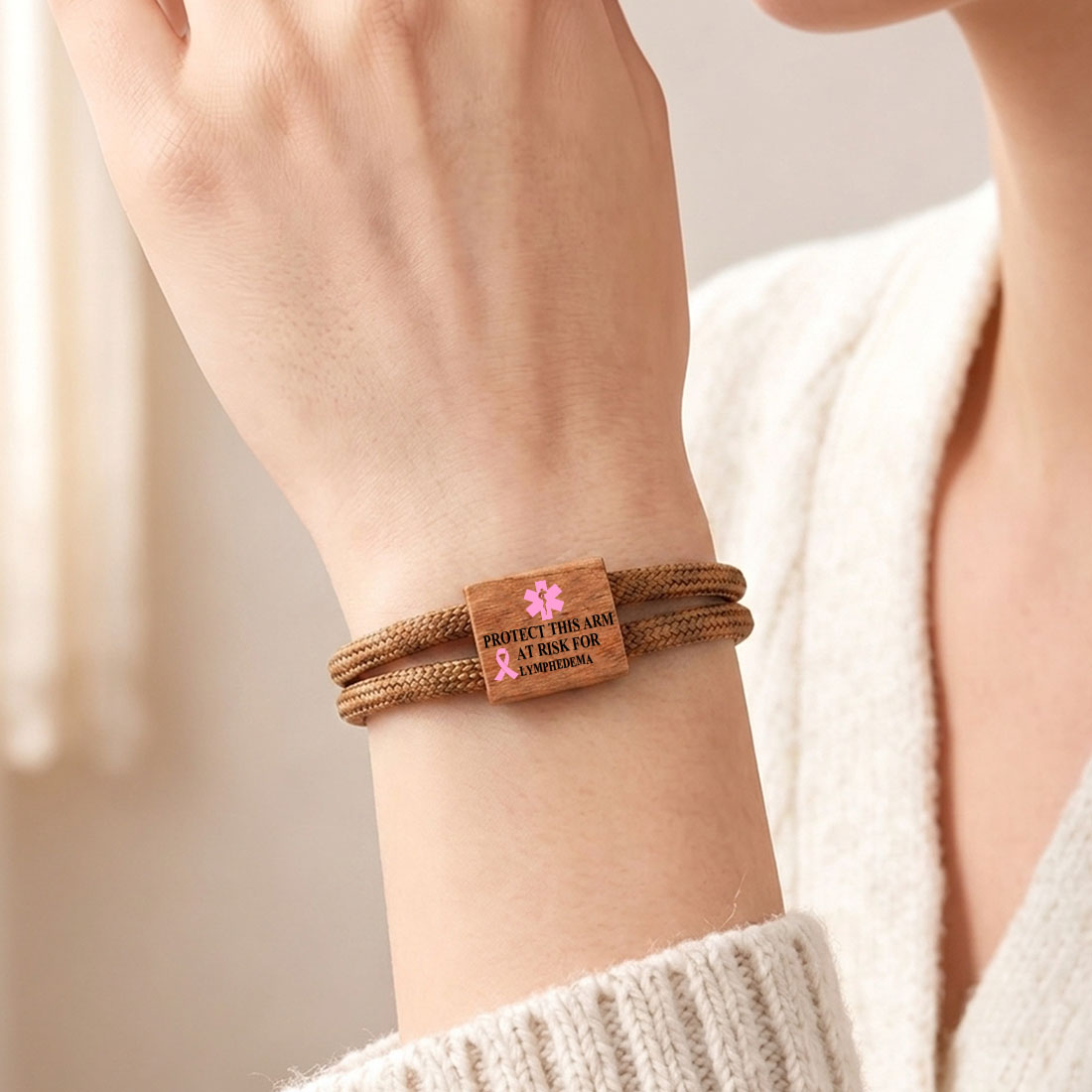 Personalized Star of Life Medical Alert ID Bracelet Emergency Nylon Rope Care Gift for Breast Cancer Woman
