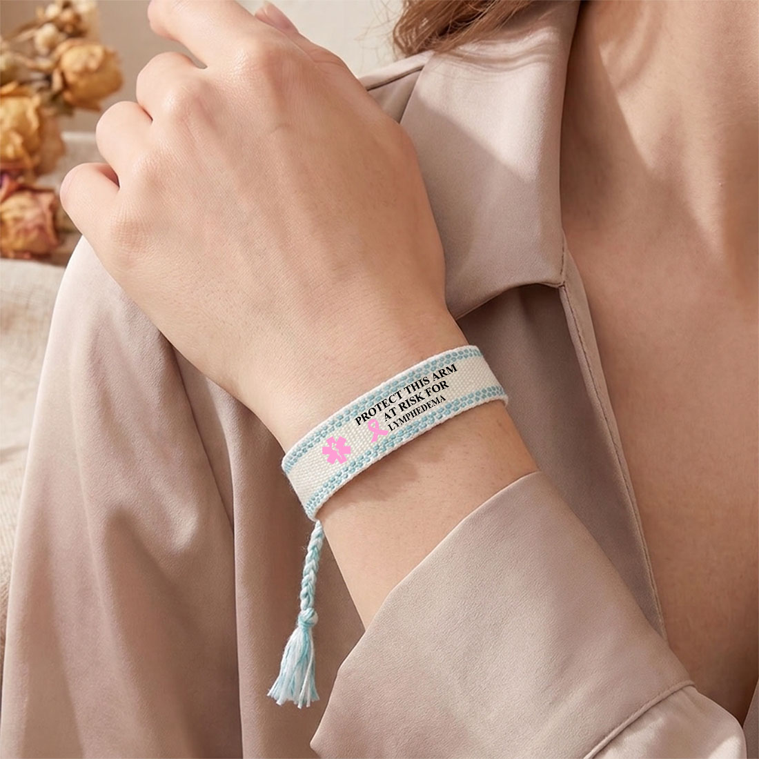 Personalized Star of Life Medical Alert ID Bracelet Emergency Environmentally Friendly Rope Care Gift for Breast Cancer Woman