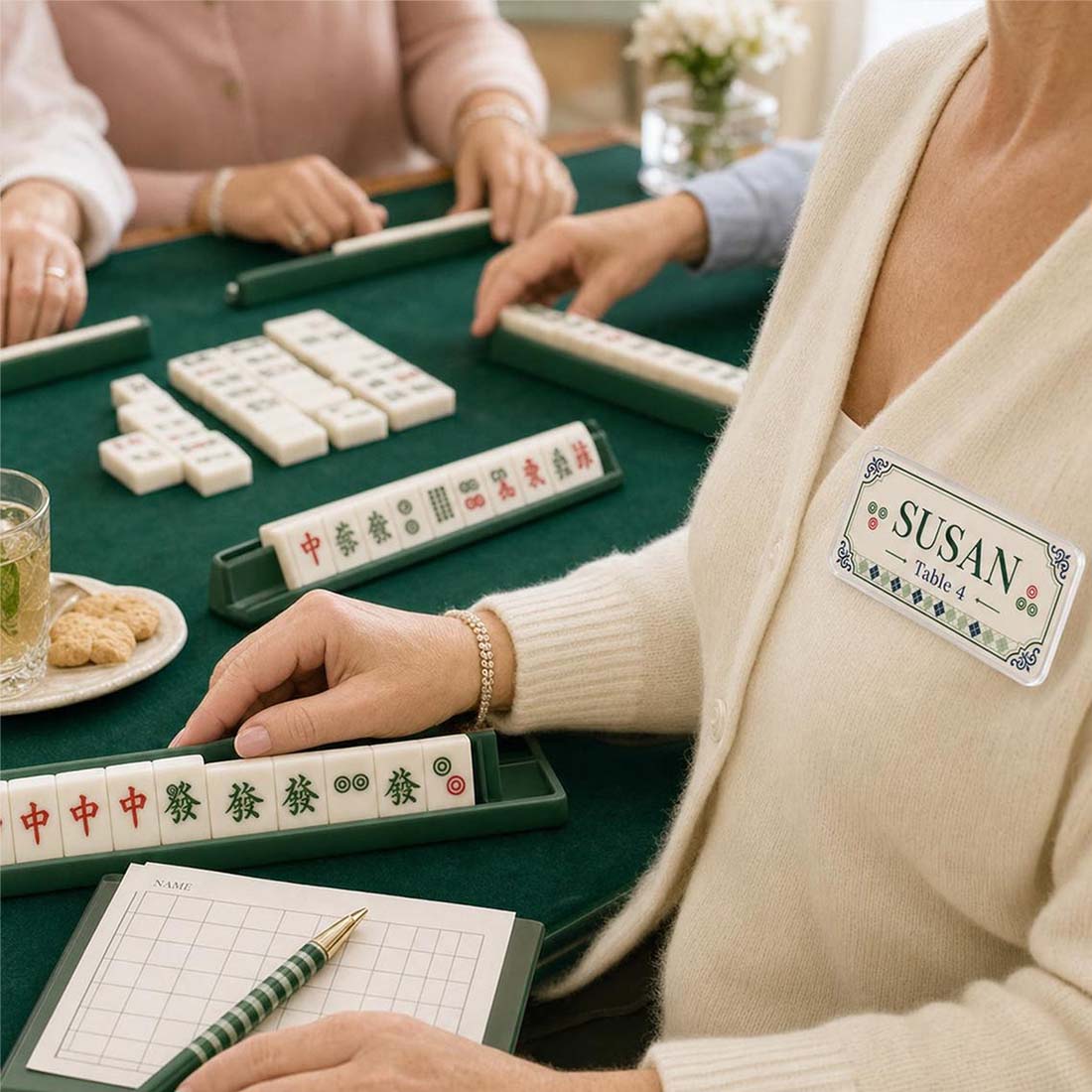 Personalized Mahjong Name Tag, Custom Acrylic Game Party Badge Magnetic Back