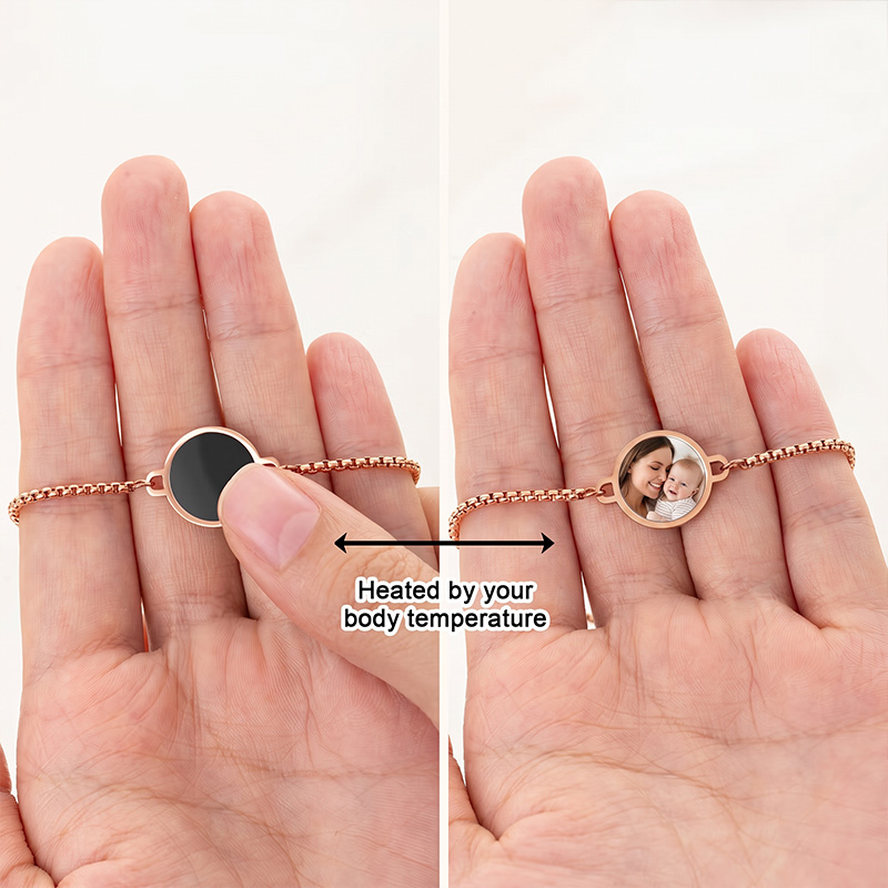 Personalized Heat-Activated Hidden Photo Adjustable Bracelet with Engraved Text Memorable Birthday Anniversary Gift for Dad Mom Grandma Family Gift