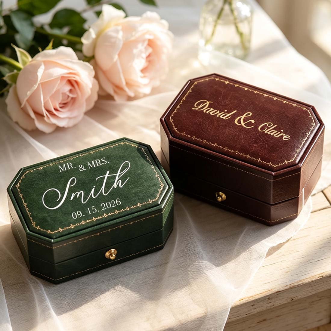 Personalized Octagon Ring Box Wedding Ring Holder for Two Rings