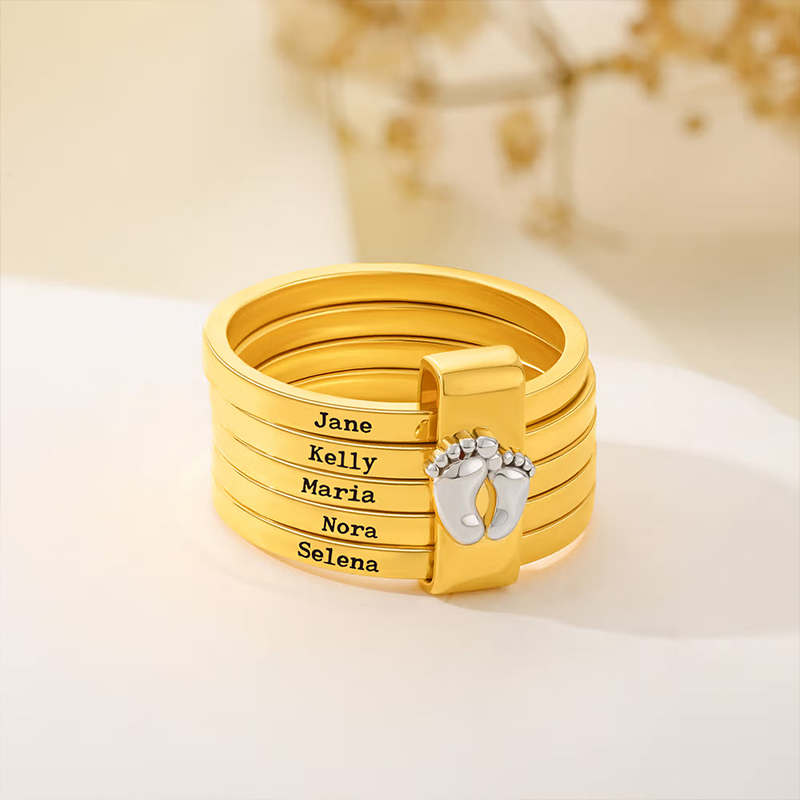Personalized Foot Stacking Rings with Engraved 2-5 Names Family Jewelry Birthday Mother's Day Gift for Mom Grandma