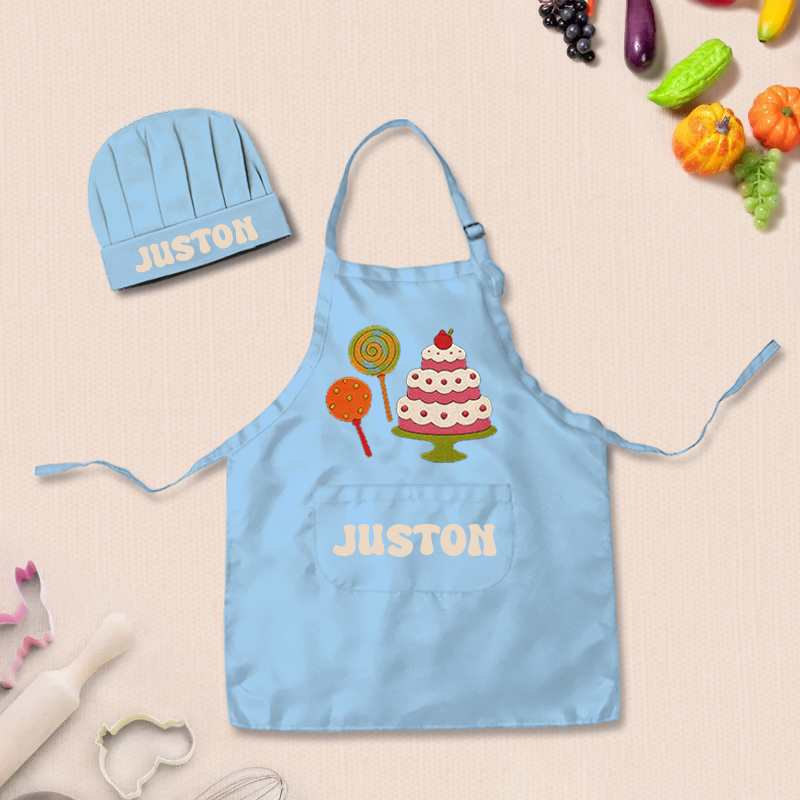 Personalized Cute Dessert Adjustable Kids Apron Set with Name and Pocket for Cooking Crafts Holiday Gift for Girls