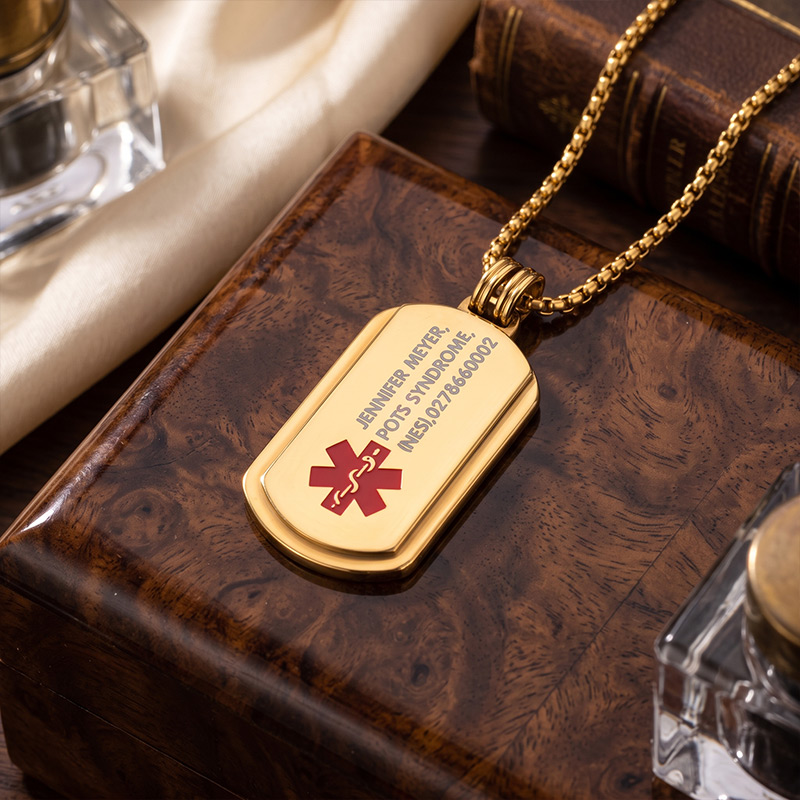 Personalized Identification Medical Alert Symbol ID Tag Necklace with Engraved Texts Emergency Survival Birthday Gift for Family Friends