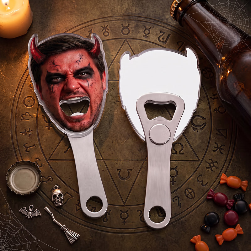 Personalized Halloween Makeup Face Photo Acrylic Bottle Opener with Magnet Fridge Decor Family Bar Party Wine Accessory Birthday Gift for Family Friends Bar Owners