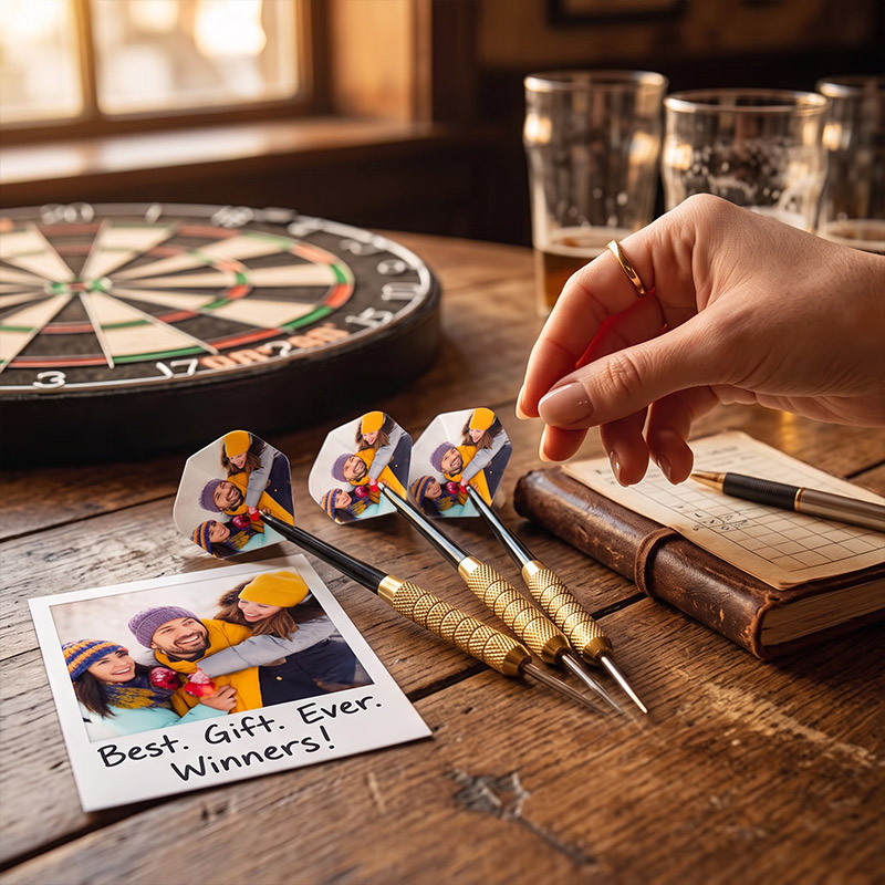 Personalized Family Photo Dart Flights Set Dart Club Team Game Gift for Darts Enthusiasts Family Friends