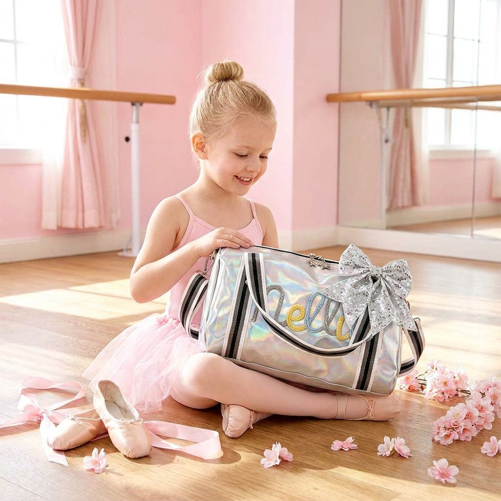 Personalized Little Girls Dance Bag Gymnastics Duffel with Bow Dance Recital Gifts