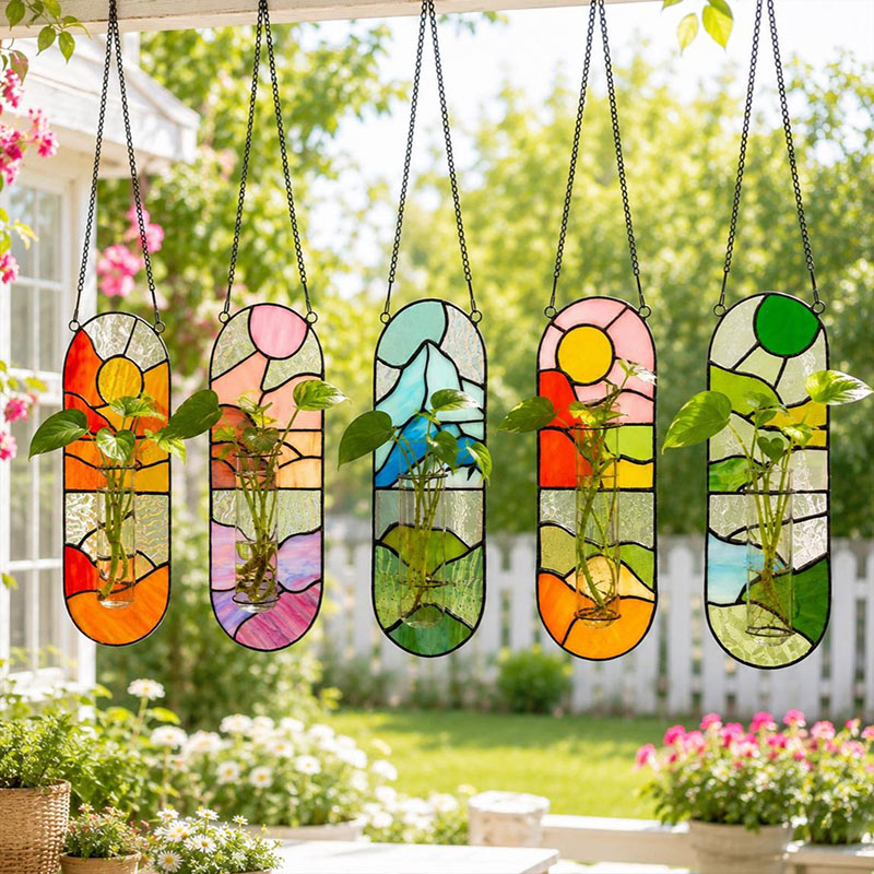 Personalized Stained Glass Propagation Station Suncatcher Hanging Glass Planter for Window Unique Gift for Plant Lover Air Plant Holder