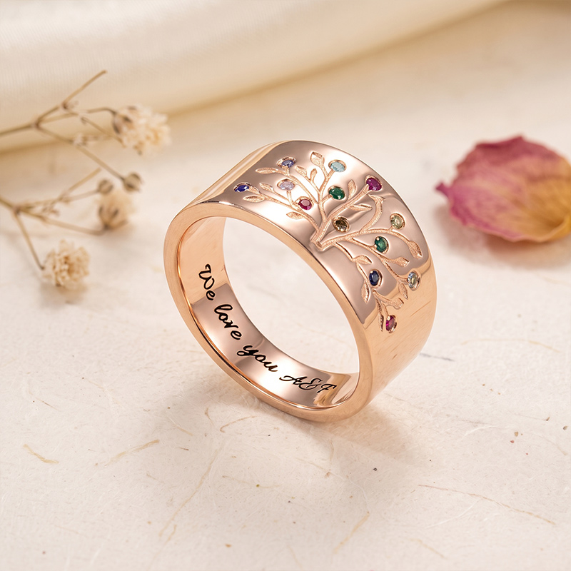 Personalized Family Tree Ring with Birthstones Custom Engraved Jewelry Gift for Mom Grandma Birthday Gift Mother's Day Gift