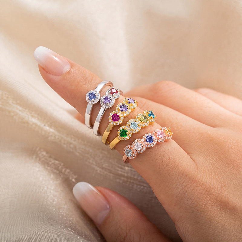 Personalized Elegant 1-5 Birthstones Ring with Zircon Mothers' Day Birthday Gift for Mom Grandma