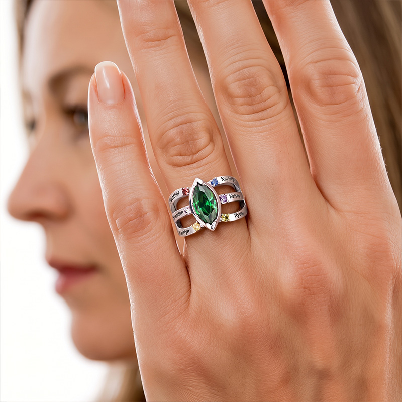 Personalized Dainty Birthstone Ring with Engraved Name Women Jewelry Birthday Mother's Day Gift for Mom Grandma